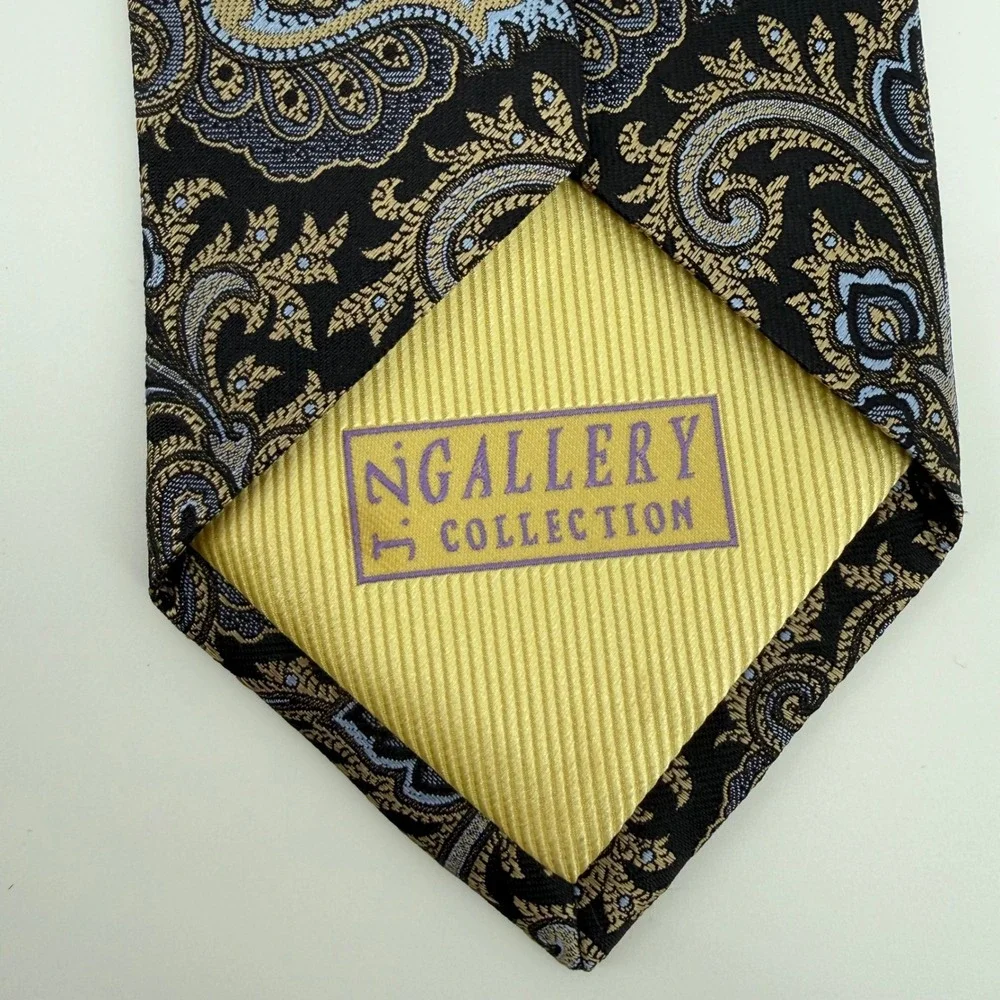 JZ‎ Gallary Collection Black Gold Blue Paisley Neck Tie All Silk Hand Made USA